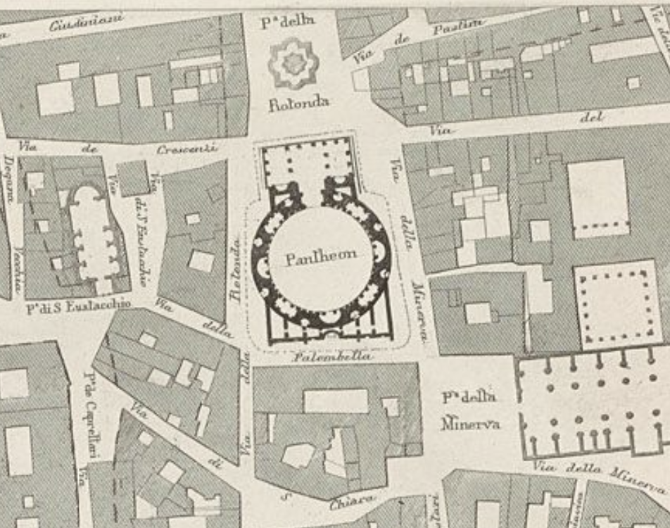 Figure 14: Spinetti, A. Detail of the Piazza della Rotondo from the Pianta topografica di Roma, 1883.